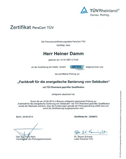 Zertifikat Heiner Damm