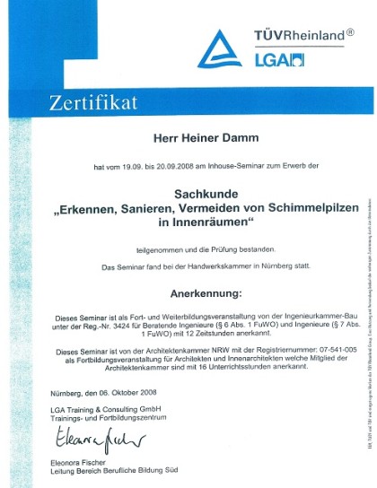Zertifikat Heiner Damm